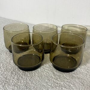 Vintage Libbey Tawny Accent Smoky Brown Lowball Glasses x5